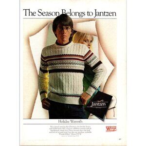 1981 Jantzen Holiday Sweater Cable Sweater Vintage Print Ad 80s Fashion Wall Art
